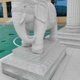 上海 白麻花岗岩动物异形石雕-大象