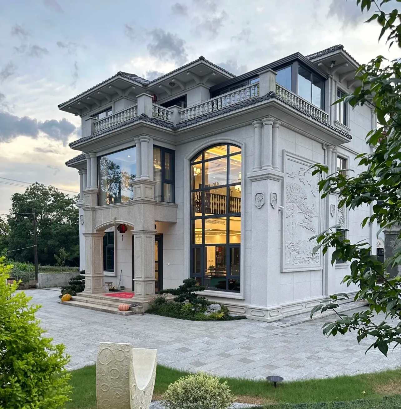 上海 白麻花岗岩私人别墅干挂石材豪华定制