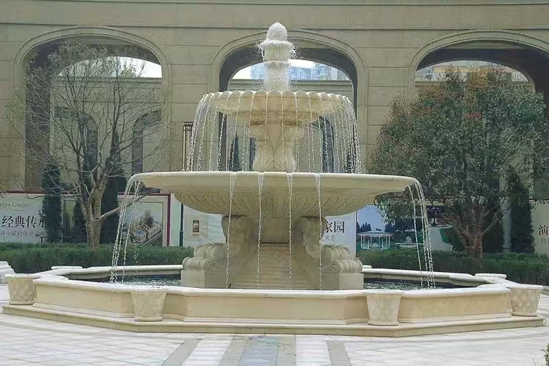 上海 黄金麻花岗岩异型加工——户外庭院石雕流水喷泉