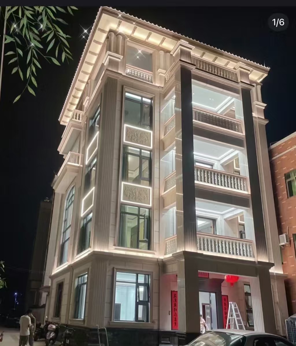 上海 芝麻白花岗岩别墅外墙夜间效果