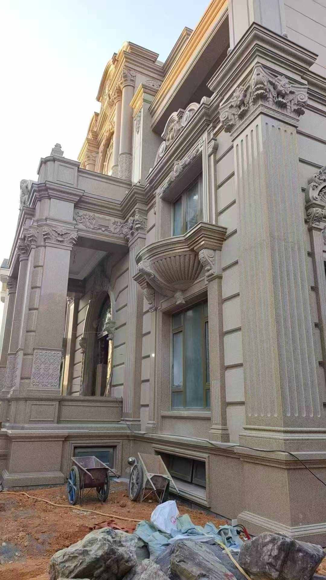 上海 黄金麻花岗岩光面别墅外墙干挂施工完成