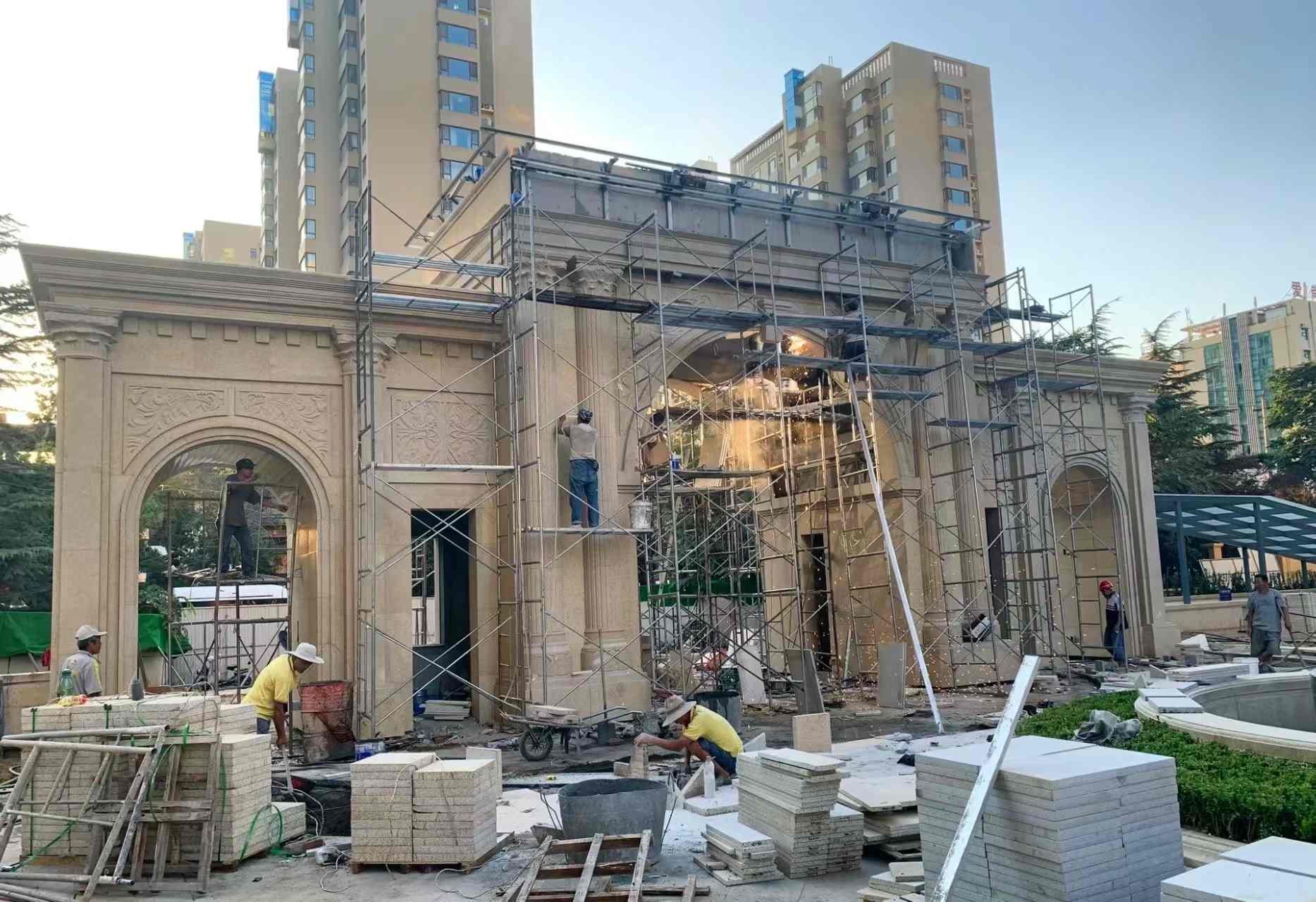 上海 黄金麻荔枝面花岗岩小区门楼外墙干挂