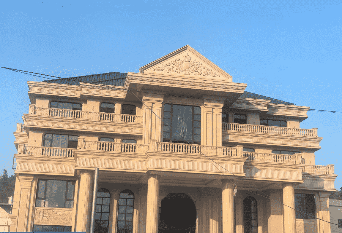 上海黄金麻别墅外墙干挂石材效果示例